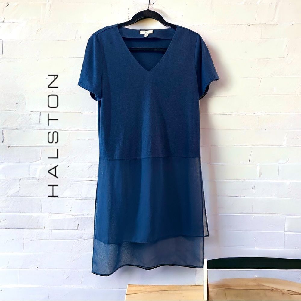 Halston Navy Blue Top Long Tiered Size Small
